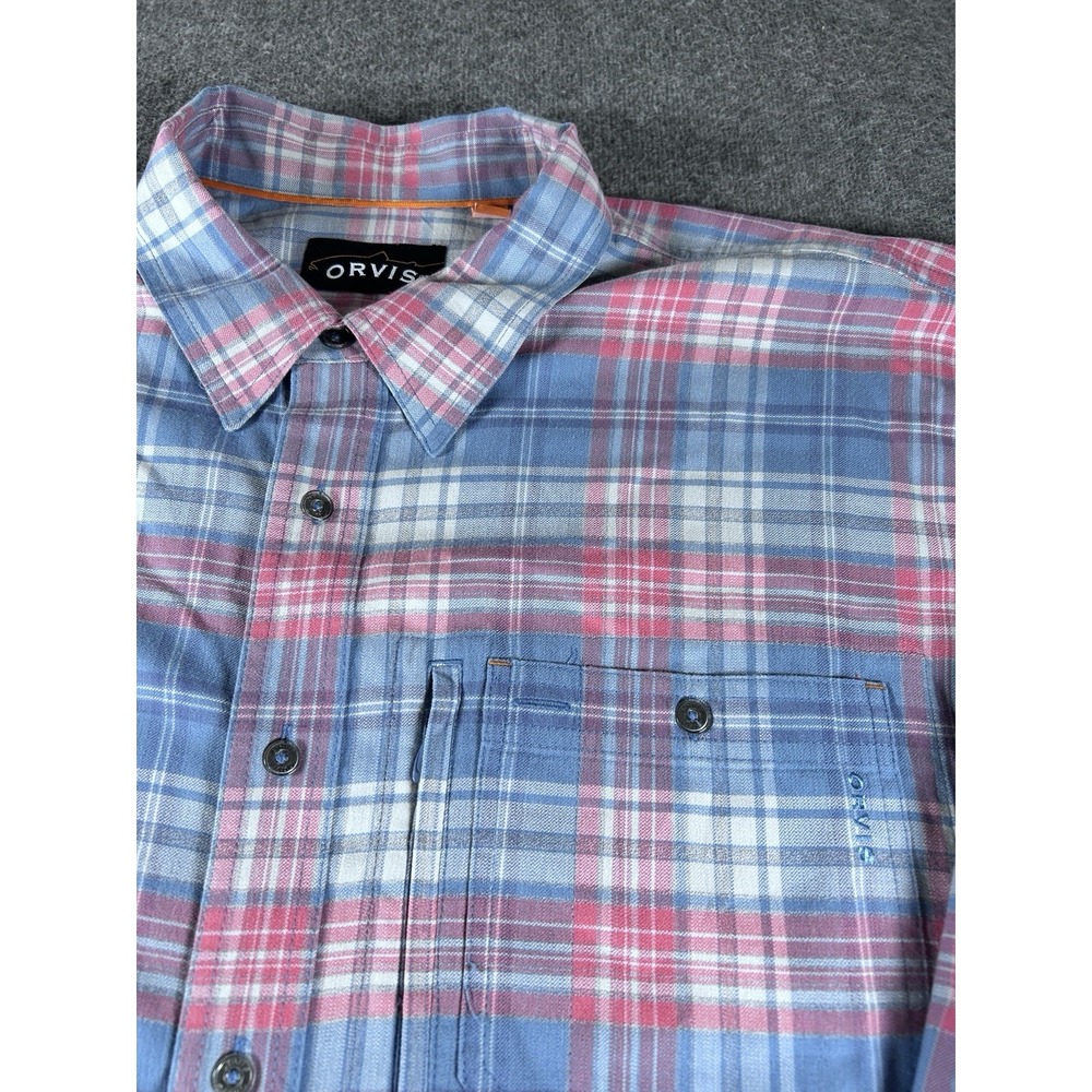 Men's Orvis Red Blue Plaid Long Sleeve Button Up Shirt Size 2XL XXL